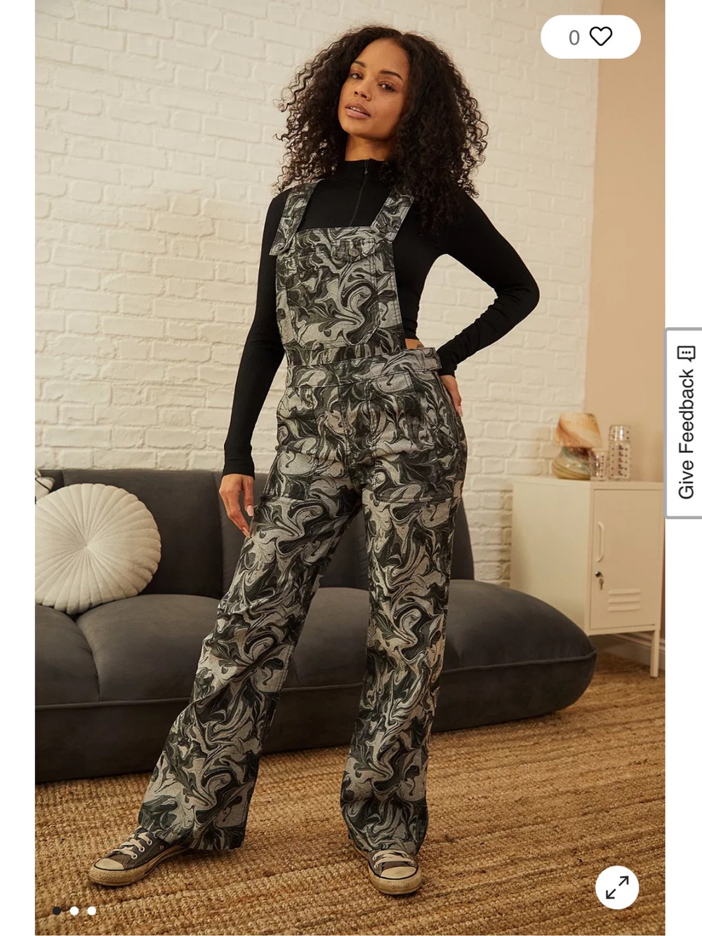 BDG Urban Outfitters Marble Print Dungarees Overalls - Black/Grey XS